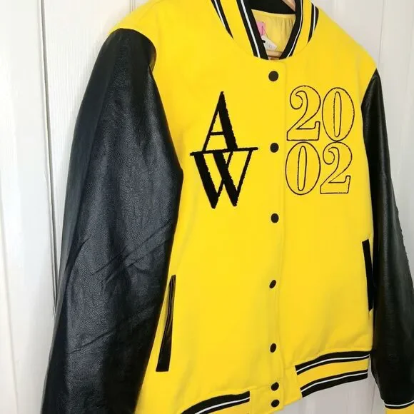 AZALEA WANG Women’s Yellow Black Varsity Bomber Jacket Large Retro Bold NWT - Picture 2 of 10